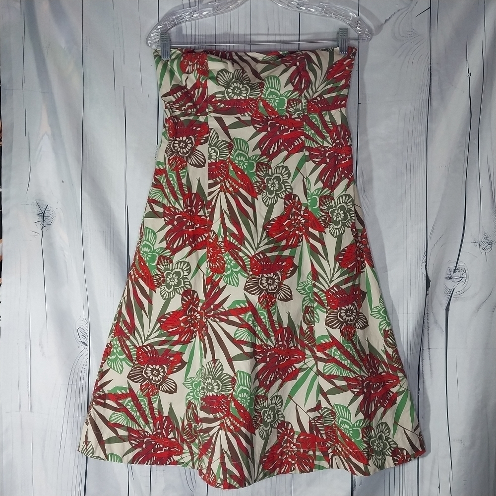 Gap Vintage Y2K Strapless Tropical Floral Fit & Flare Dress
